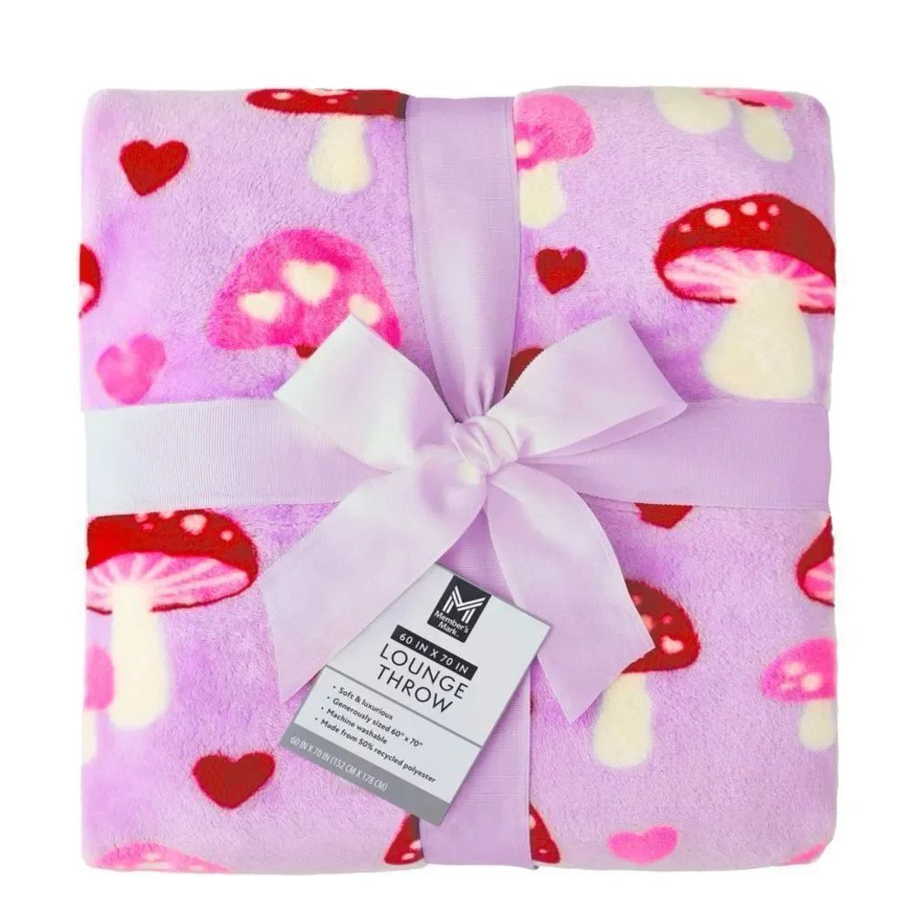 NEW MEMBERS MARK Throw Blanket Mushroom Generous Size 60”- 70” Pink Purple Plush